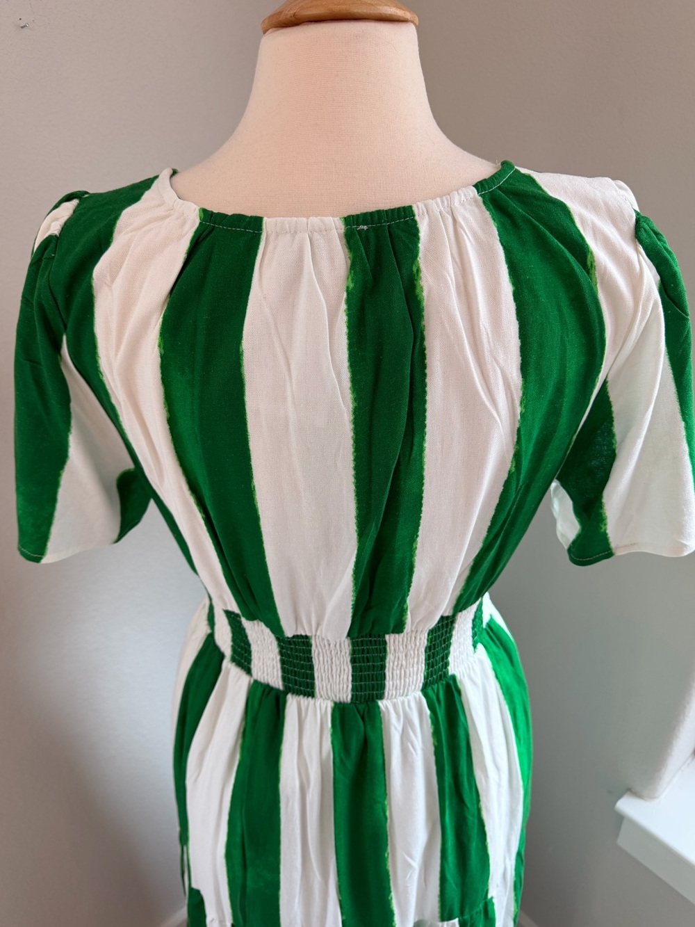 Sugarlips Rony Green/White Smocked Linen Maxi Dress Size M - Picture 5 of 10